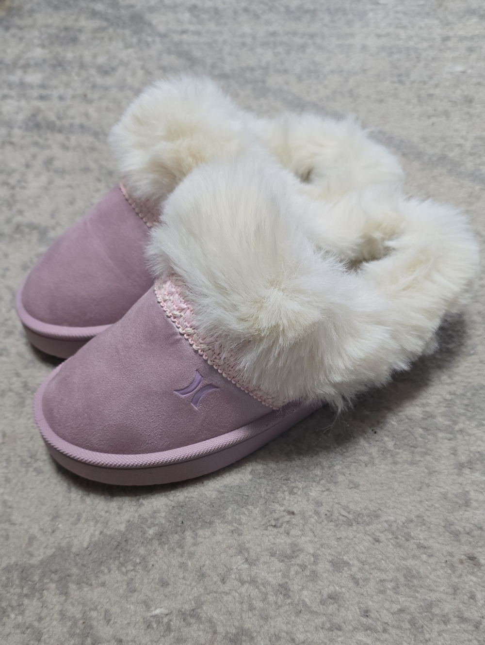 Hurley Pink Faux-Fur Lined Kids Slip-On Clog Rubber Soled Slippers Sz 1